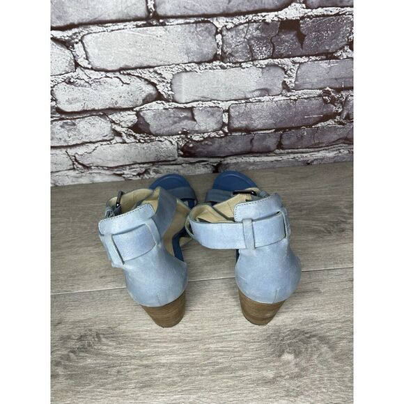 ECCO DANISH DESIGN Blue Leather Ankle Strappy Stacked Heel Sandals Women Sz 40EU - Picture 7 of 16